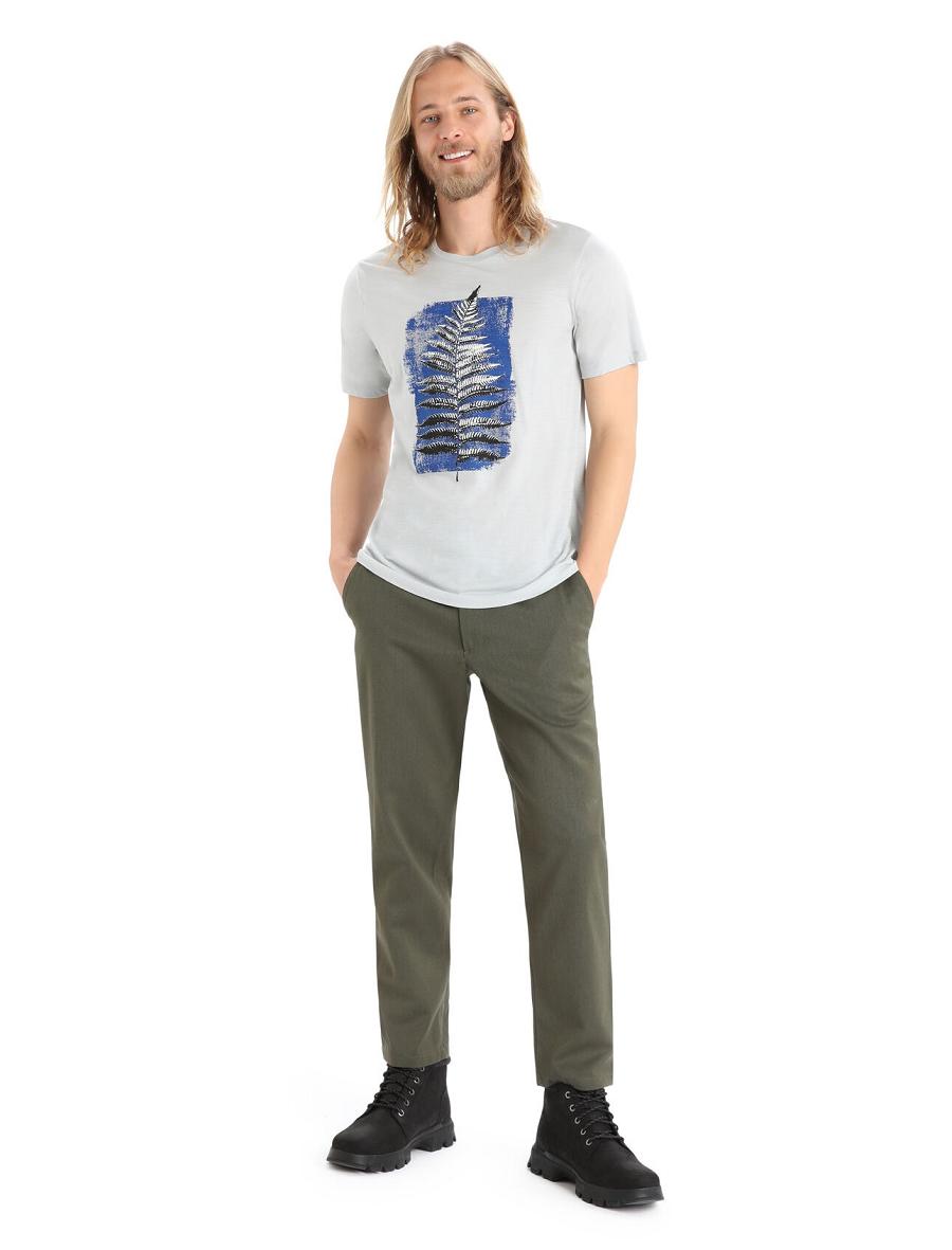 Men's Icebreaker Merino Tech Lite II Short Sleeve Fern Imprint T Shirts Ether | CA 1759NWYB